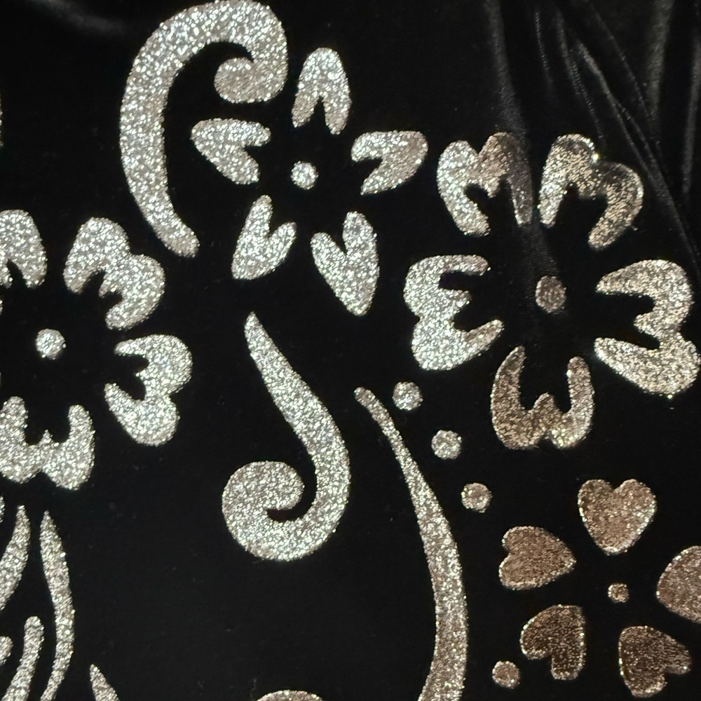 Vintage Cocktail Dress ONYX Nite by Wendy Chaitin Velvet Silver Glitter Black 14 - Picture 5 of 7